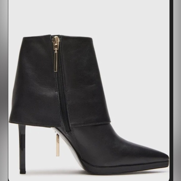 Steve Madden Renee black leather cuffed pointy toe stiletto Ankle Boots size 11 - Picture 5 of 8